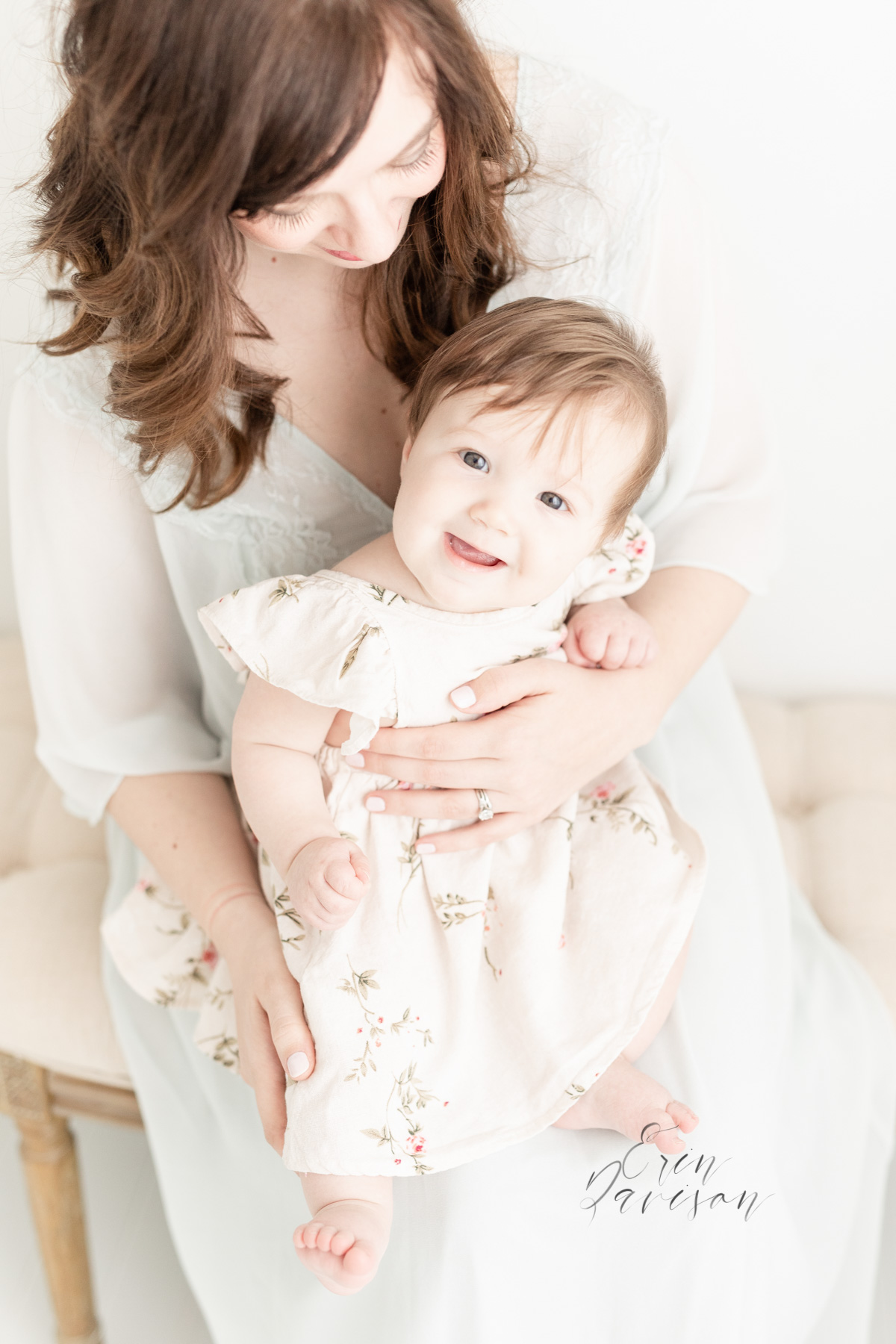 Erin Davison Photography | Canton Ohio Family Photographer, motherhood photography, mom and baby photos, motherhood session, all white photography studio, studio baby photography, photography session with flowers, family photography, baby photography, Cleveland Ohio, Canton Ohio, Akron Ohio, Ohio newborn photographers, Ohio family photographers, Ohio baby photographers, mom with daughter, mom and baby girl